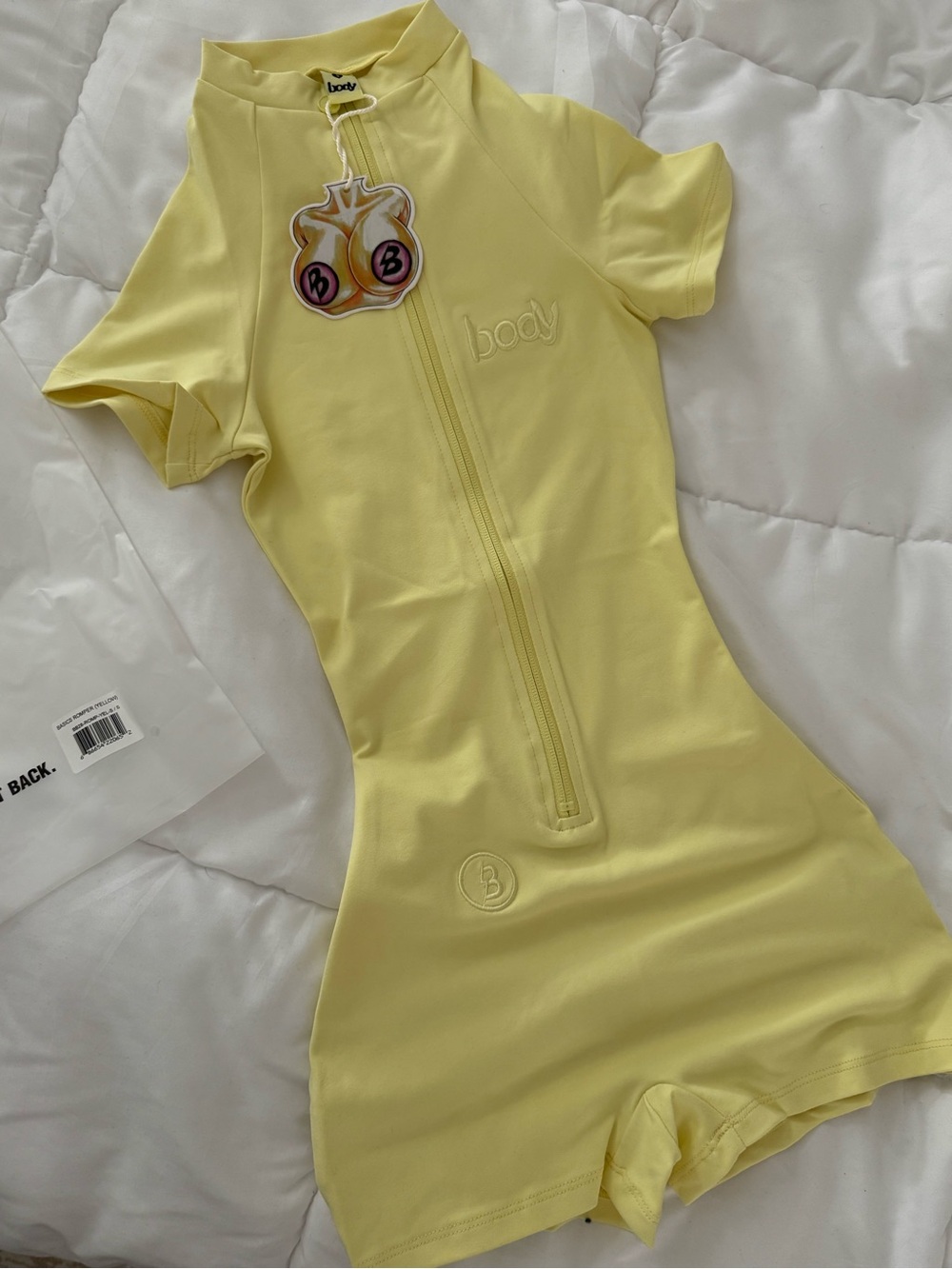 Body Yellow Short-Sleeve Kids One-Piece with Front Zip